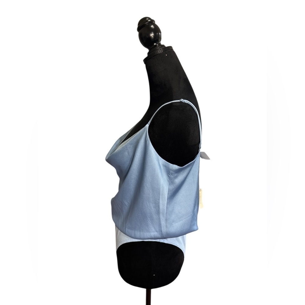 She + Sky Light Blue Draped Cowl Neck Bodysuit Size L New - Picture 3 of 7